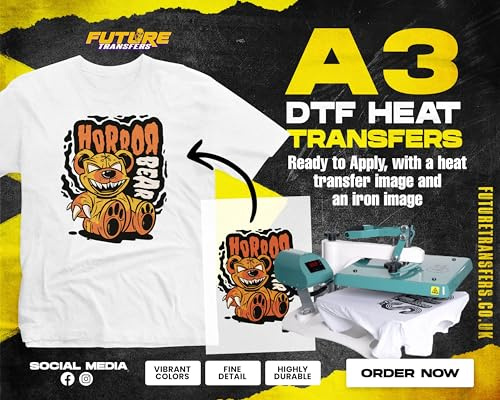 Personalised Size A3 Iron on Ready to Apply Heat Transfers - Pack of 1 - (A3) 29.7 x 42cm - DIY Custom Design DTF for Fabric, T-Shirt, Clothing - Bulk Gang Sheets