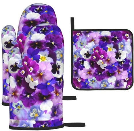 Juego de utensilios esenciales de cocina con estampado de flores moradas, manoplas de horno, juego de soportes para ollas, vacaciones de primavera/verano, barbacoa