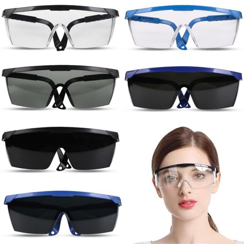 Dncvb 6 Stück Schutzbrille, Schutzbrille für Brillenträger, Einstellbare Schutzbrille Arbeitsschutzbrille, Transparent Augenschutz Anti-Kratzer Vollsicht üerbrille für Brillenträger/Werkstatt