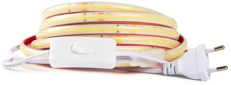 PLAYLUZ Bande LED COB HAUTE LUMINOSITÉ 220v, adhésif et INTERRUPTEUR. ÉTANCHE Blanc Froid/Neutre/Chaud Waterproof IP67 strip (Blanc Froid, 1M)