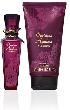Christina Aguilera – Violet Noir, Set de Regalo, Eau de Parfum 30 ml, Seductora y Sensual con Pomelo Rojo, Flor de Azahar y Rosa, + Gel de Ducha 150 ml, Estuche de Regalo, para Mujer