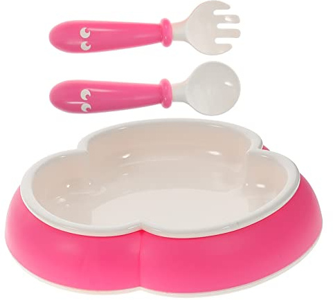 FRCOLOR Babygeschirr Mit Saugnapfschale Und Flexibler Silikon-löffel Gabel Kindersicher Und Bunter Teller Für Mädchen Jungen Rutschfestes Babyteller Zubehör Zum Selbstständigen Essen Lerne