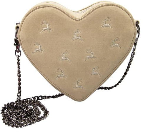 Alpenflüstern Trachtentasche Samtherz mit Hirschstickerei - Damen Handtasche, Schultertasche fürs Dirndl, Tasche zur Tracht, Dirndltasche mit Metallelemente (in traditionellen Farben) DTA105
