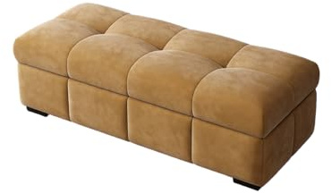 Aufbewahrungsbank Mit Großer Kapazität, Ottoman-Fußstütze Aus Verdicktem Samt for Das Schlafzimmer, Gepolstertes Sitzkissen, Platzsparender Moderner Stil(Jasmine Yellow,120X45X40CM)
