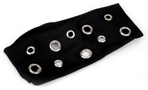 Grommet Kopfbaender für Frauen, Y2K Lochausarbeitung Ösen Kopfband Punk Nieten Elastisches Kopfband Mode Grunge Haaraccessoire für Rock Musik Festival (Stil 3, Schwarz)