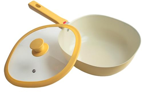 Non Stick Pan with Lid, 1.9L Nonstick Deep Frying Pan, Small Square Iron Pans Yellow, for Cooking Frying and Baking