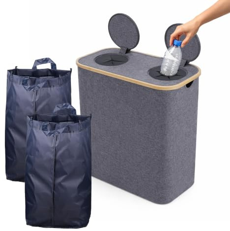 Relaxdays Bac de Collecte pour Bouteilles, 140 L, jusqu'à 60 Bouteilles, 2 Sacs, collecteur Gris pour Verre et Plastique