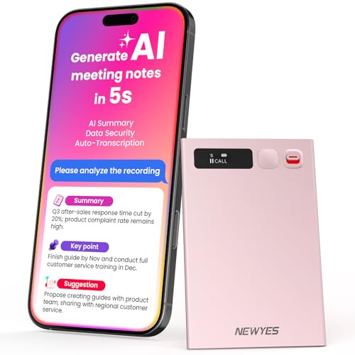 NEWYES Ailog KI Digitales Diktiergerät mit dedizierter App,Transkribieren und Zusammenfassen,35 Stunden Akkulaufzeit,64 GB Speicher für Meetings,Vorlesungen,Anrufe,Business,Unterricht (Rosa)