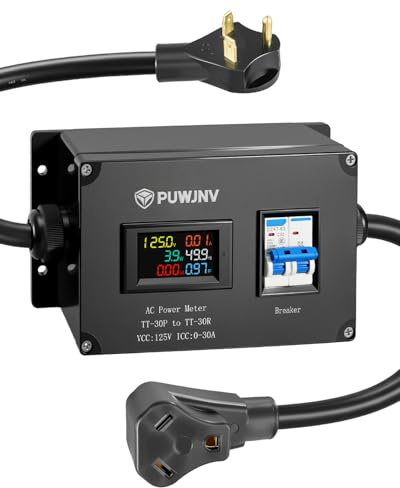 30A AC Power Meter, 125V NEMA TT-30P to NEMA TT-30R Outlet Energy Monitor