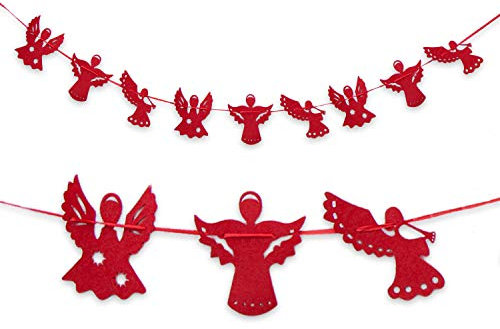 Oblique Unique® Engel Girlande mit 9 Engelchen aus Filz als Weihnachtsdeko Deko für Weihnachten Dekoration - 2m - Rot
