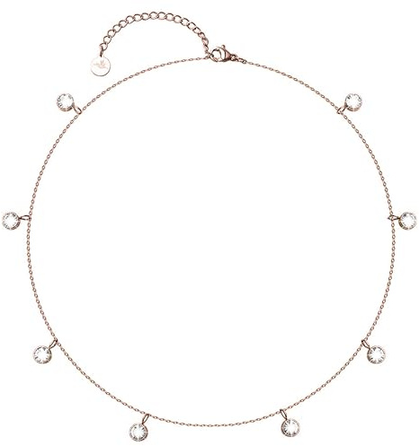 BONNYBIRD® Kristall Kette mit 8 Steinen Rosegold Damen Edelstahl Halskette mit Stein Anhänger Crystal Weiß Frauen Wasserfest Schmuck Vergoldet Goldkette Layering Goldschmuck