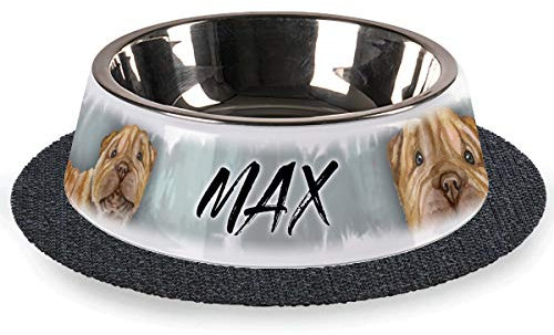 Tiernapf mit Wunschnamen 2-teilig Edelstahl inkl. Antirutschmatte Hundenapf personalisiert (Shar-Pei Hund)