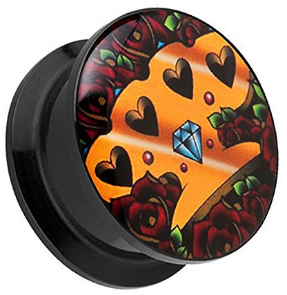 Taffstyle Ohr Plug Flesh Tunnel Piercing Ohrpiercing Kunststoff Schraub Schraubverschluß Picture mit Schlagring mit Diamant Kristall & Rosen Motiv 16mm