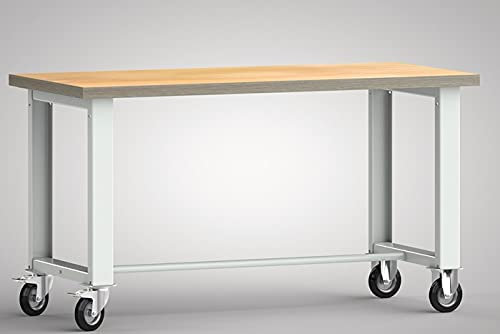 Werkbank B1500xT700xH840mm Buche Multiplex lichtgr au Bock-u.Lenkrollen,VG D125mm
