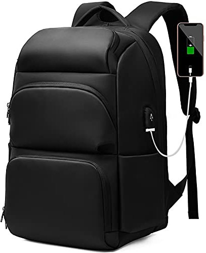 Veektac 15.6 Inch Laptop Backpack Mens, Waterproof Anti Theft Travel Backpack with USB Charging Port for Business Office College School (Black)