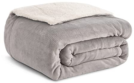 Kono Sherpa Fleece Throw Blanket 130 * 150cm Soft Cosy Fluffy Reversible Microfiber Solid Blankets for Bed Couch Sofa (Grey, Travel/Single)