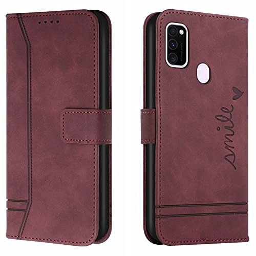 Lihondar Kompatibel mit Samsung Galaxy M30S/M21 Hülle, Handyhülle Samsung M30S, M21 Leder Klappbar Schutzhülle Tasche Wallet Brieftasche Cover Flip Case für Samsung M30S/M21 Klapphülle (Rot)
