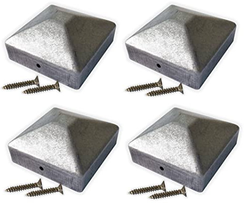Lot de 4 capuchons pyramidaux en acier galvanisé pour poteau de clôture 100 x 100 mm