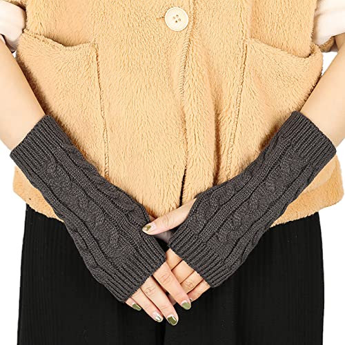 WOIRROIP Gestrickte Armwärmer Fingerlose Handschuhe gestrickt, Damen fingerlose Handschuhe Winter warm Zopfmuster Daumenloch Armstulpen,Fäustlinge für Damen und Mädchen
