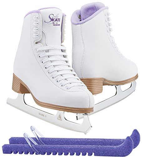 Jackson Classic JC380 Schlittschuhe mit violettem Futter – Damen 8 – Bündel mit Schlittschuhschoner