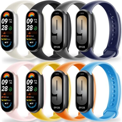 BABEJIA 8 Pezzi Cinturini Compatibili con Xiaomi Smart Band 10/9/8, Cinturino Morbidi e Sportivi, Braccialetti con Connettore in Metallo, Traspiranti, Regolabili, a Sgancio Rapido