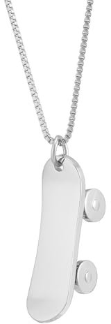 PAURO Herren Personalisierte Edelstahl Skateboard Anhänger Charme Halskette Hip Hop Schmuck Silber Klein