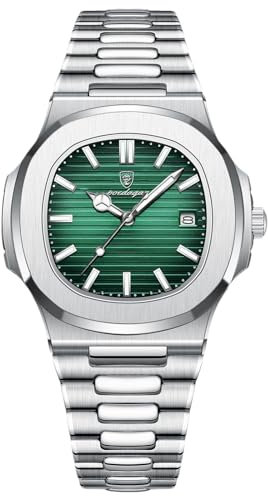 rorios Herren Minimalistic Uhr Analog Quarz Armbanduhr Datum Kalender Leuchtend Uhr Elegante Business Uhren Edelstahl Herrenuhren Grün