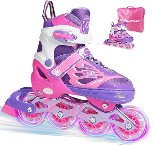 WeLLIFE SK-Line Pro, Inline-Skates, verstellbar in 4 Größen, für Kinder, mit weißen LED-Leuchtrollen, bequem und robust, für den Innen- und Außenbereich, Schlittschuhe für Mädchen und Jungen