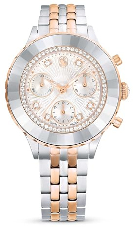 Swarovski Octea 5672937 Orologio Chrono realizzato in Svizzera con cinturino in metallo dorato rosa e finitura in metallo misto, argento e oro rosa, moderno, argento e oro rosa, Moderno