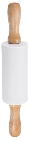 sourcing map Silicone Rolling Pins for Baking 9.25 Inch Non-Stick Silicone Surface Wooden Handle Rolling Pin Small Roller Playdough Rolling Pins for Fondant Kitchen Dough Pizza, White