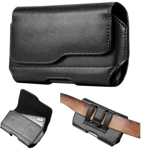 Marsupio universale da uomo in vera pelle, formato orizzontale con clip, adatto per modelli Samsung Galaxy e iPhone, robusto e resistente ai graffi