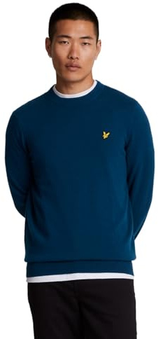 Lyle & Scott Mens Lambswool Blend Crew Neck Long-Sleeved Sweater, Apres Navy Marl, Large