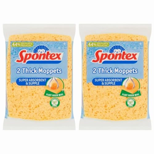 Moppets 2pk x 2, Super Absorbent Plant Based Cleaning Wipe Compostable Thick Sponge with Welari Thank You Card | (2pack)