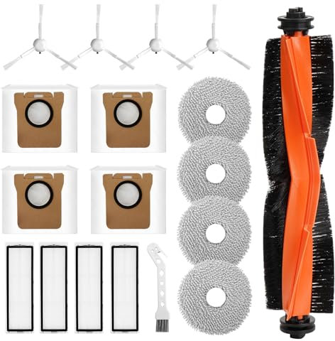 Accesorios Compatible con Xiaomi X20+ Robot vacuum/X10+/X20 plus, Kit de Accesorios Recambios Aspirador 1 Cepillo Principal, 4 Cepillos Laterales, 4 Filtros HEPA, 4 Paños de Fregado, 4 Bolsas de Polvo