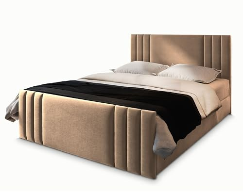 Masseno Boxspringbett KANES 160x200 cm Komplett-Set mit Matratze und Topper, Polsterbett mit Zwei Bettkästen -Beige