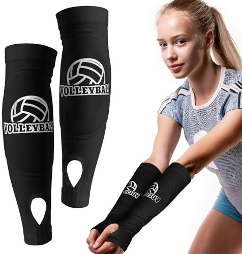 CIATBYYJ Volleyball Arm Sleeves Passing Hitting Forearm Sleeves with Protection Foam Pads and Thumb Hole Padded Volleyball Sleeve for Kids Youth Sports Forearm Sleeve 1 Pair
