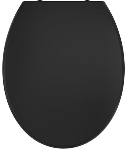 CECIPA Tapa Wc Universal Amortiguada, Asiento Inodoro Negro, Tapa de Vater Ovalada con Cierre Suave, Tapa de WC de Duroplast, Tapadera Wc para Familia, Tapa Inodoro Montaje Fácil - Serie DERW