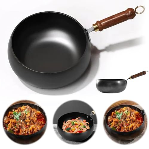 Uncoated Iron Pan,Belly Shape Frying Pan,24cm Hand Forged Big Belly Pot,Non Stick Stock Pot,Flat Frying Pots,Multifunctional Pots,Versatile Cooking for Gas Stove and Induction (Without Lid)