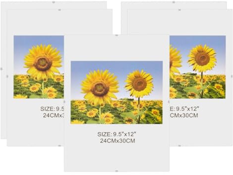 MARCOFOTO Set de 5 Marcos de Fotos – Marco Clip de Cristal sin Marco – Portafotos de Vidrio Transparente con Colgador – Diseno Minimalista para Fotos, Diplomas y Certificados – 24x30 cm