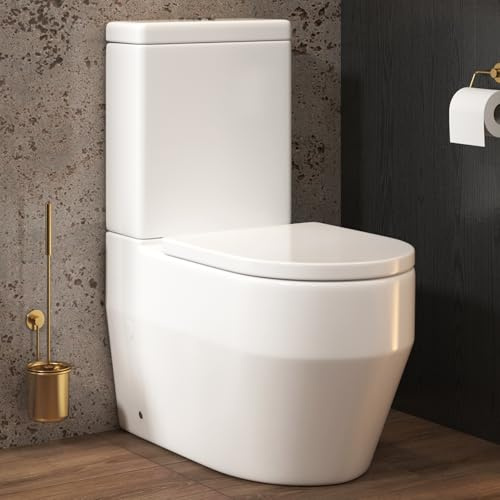 Royal Bathrooms Contemporary Aspen Close Coupled Rimless Toilet with Dual Flush Cistern, Quick Release Soft Close Seat, White Ceramic D-Shaped Round WC Pan