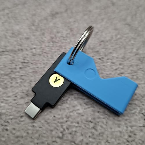 Case Schutzhülle Hellblau kompatibel mit Yubico Yubikey 5C NFC USB-C | Hülle mit Clic-Verschluss Klapp-Design und Schlüsselring zu Sicherheitsschlüssel - Schutz vor Verlust & Abnutzung