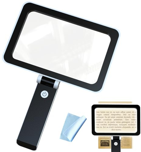 Lupe mit Licht 3X Leselupe mit Licht für Senioren Groß, Lupenbrille mit 24 Ultra-hell und Dimmbare LED Leuchten, Handleselupe zum Einklappen, Ideal zum Lesen, Bücher, Sehschwäche