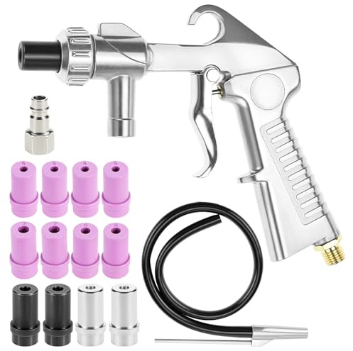 QWORK® pistola de chorro arena kit, con 12 boquillas, manguera de goma y conexión rápida para aplicaciones de limpieza versátiles