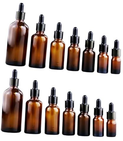ABOOFAN 14Pcs Essential Oil Glass Dropper Bottles Brown Transparent Multifunctional Liquid Dispenser for Accurate Drops DIY Blends to Variety for Aromatherapy and Medicine