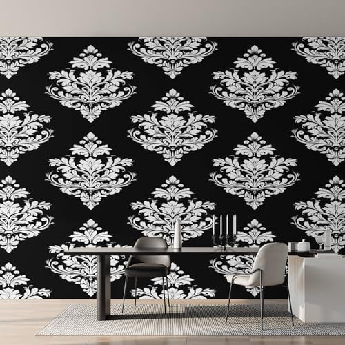 Generisch Fototapete Damast Wohnzimmer Tapete Barock Schwarz Tapeten, Vliestapete Schlafzimmer Motivtapeten, Wandtapete Wanddeko 100 x 70 cm (B x H) Y&W7