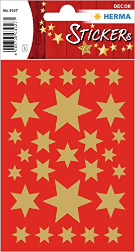 HERMA 3927 Aufkleber Sterne Gold, 81 Stück, Stern Sticker aus Papier, Weihnachtssticker Sternaufkleber für Weihnachten Geschenke Adventskalender Dekoration Kinder Belohnung DIY Basteln