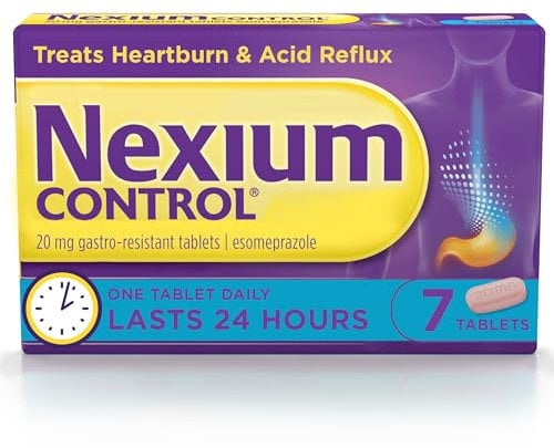 Nexium Control Heartburn & Indigestion Tablets for Acid Reflux Relief, Gastro-Resistant Esomeprazole Tablets, 20mg, 7 Count