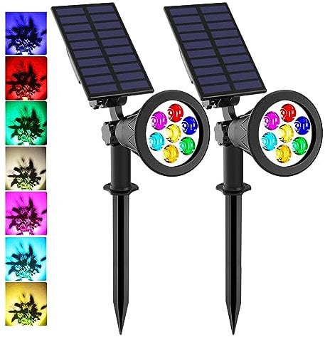 T-SUNUS LED Solar Spotlights, 7 LED Color-Changing Garden Solar Lights,Security Lighting, Path Lights,Christmas Landscape Light for Patio,Lawn,Tree,Yard, Garden (2Pack)