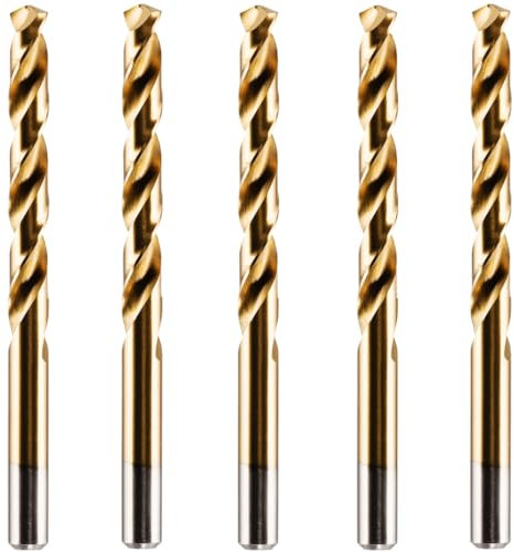 Box Of 5 x 10mm HSS M2 Fully Ground Jobber Drill Bit Tin Titanium Nitride Coated DIN338 Standard (10mm x 133mm)