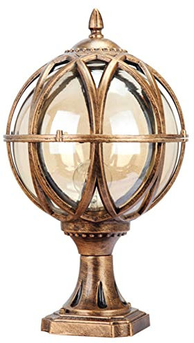 Serin-Eletro Retro E27 Pollerleuchte Außenlampe Gartenlampe Säule-Lampen Aluminium Glas Kugel Laterne Vintage Sockelleuchte für Pfad Terrasse Boden Villa Landschaft,Bronze 27.5 * 14 * 48CM